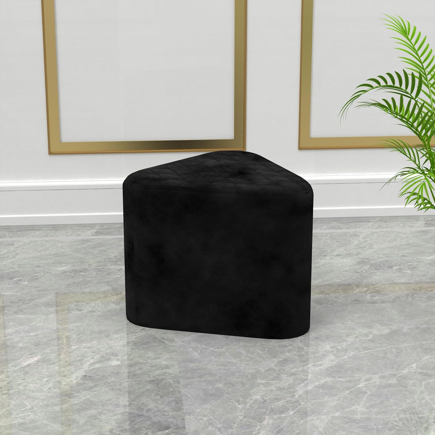 Elegant Black Ottoman Pouffe with Diamond-Stitch Top
