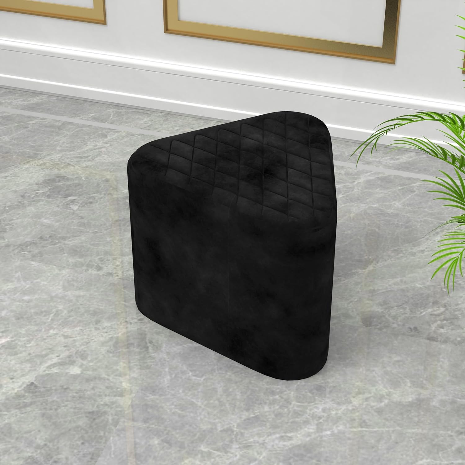Elegant Black Ottoman Pouffe with Diamond-Stitch Top