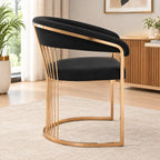 Elegant Black Velvet Accent Chair with Curved Back & Rose Gold Metal Frame
