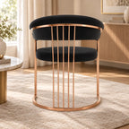 Elegant Black Velvet Accent Chair with Curved Back & Rose Gold Metal Frame