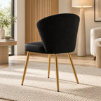 Elegant Black Velvet Dining Chair with Channel Tufted Back & Golden Metal Legs