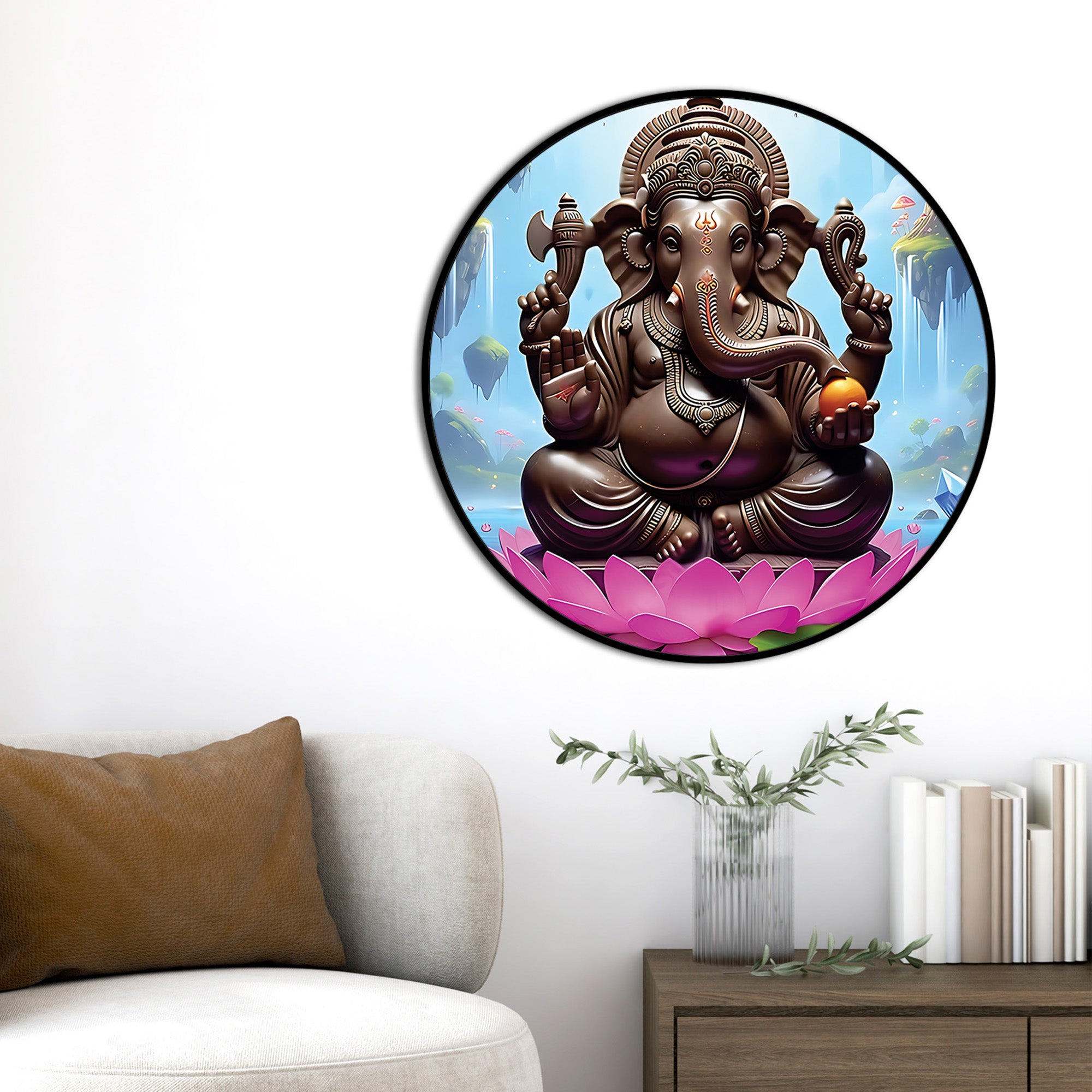elegant-brown-ganesha-round-canvas-painting