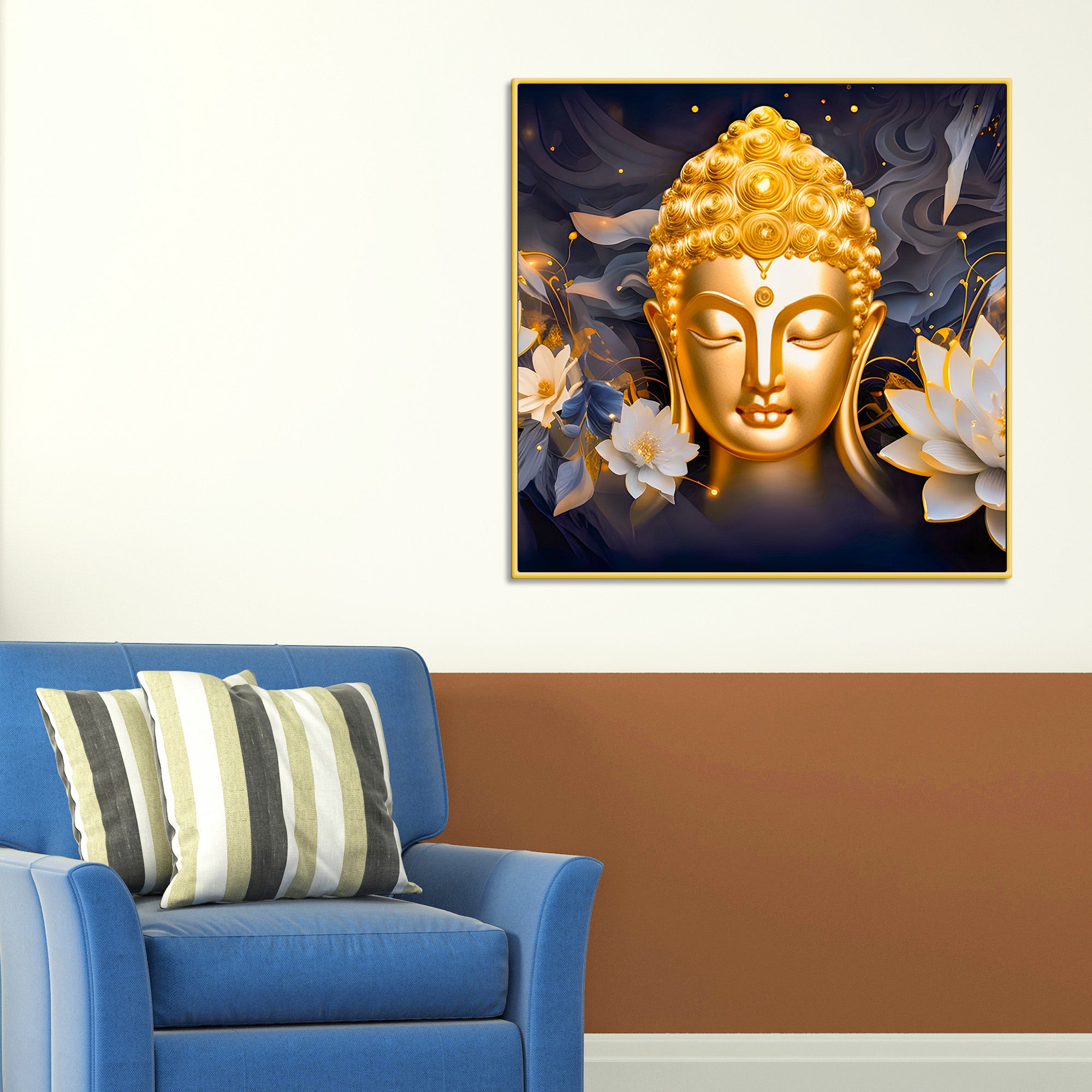 Elegant Buddha Face Lotus Wall Painting for Home