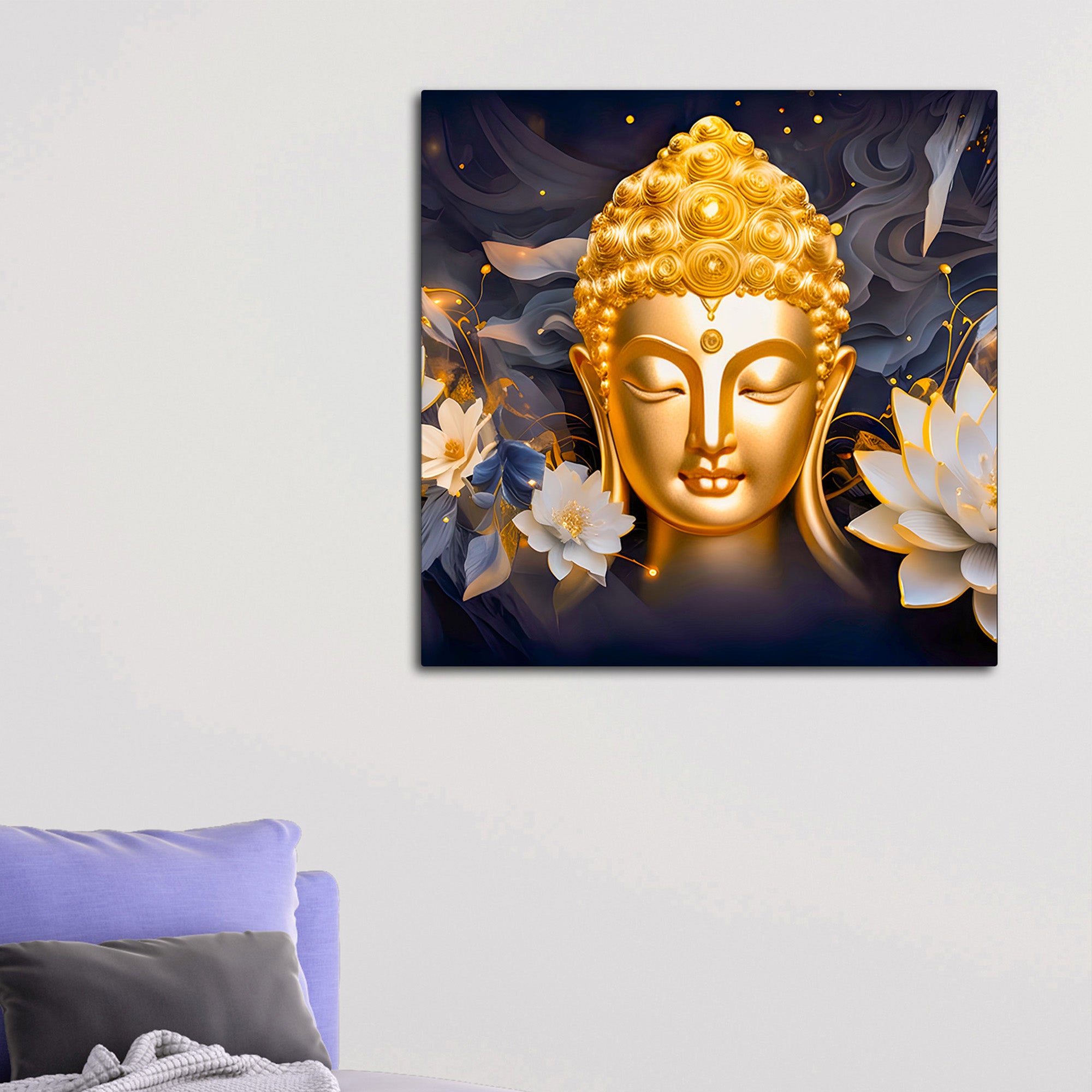 Elegant Buddha Face Lotus Wall Painting for Home