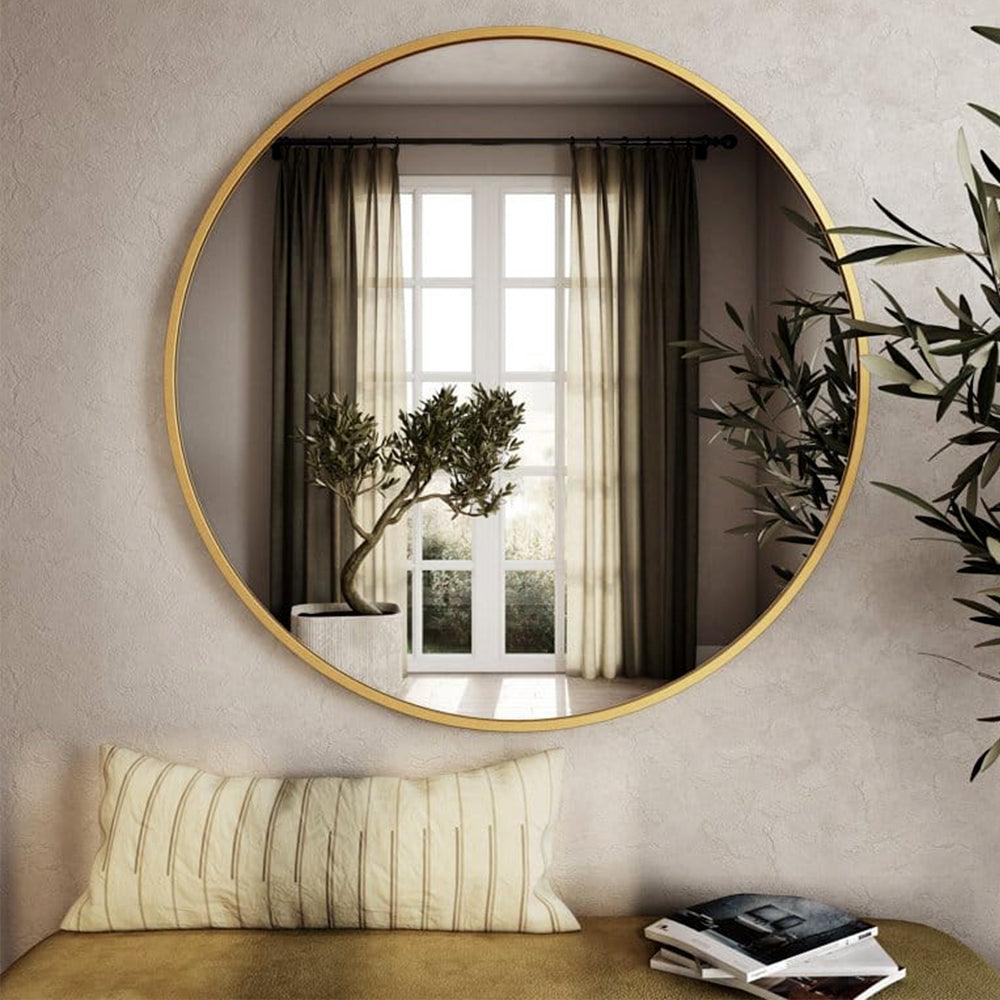 Elegant Circle Wall Mirror with Slim Golden Frame