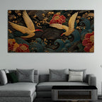 Elegant Crane Pair Over Ocean Waves Premium 3D Canvas Wall Painting