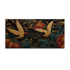 Elegant Crane Pair Over Ocean Waves Premium 3D Canvas Wall Painting