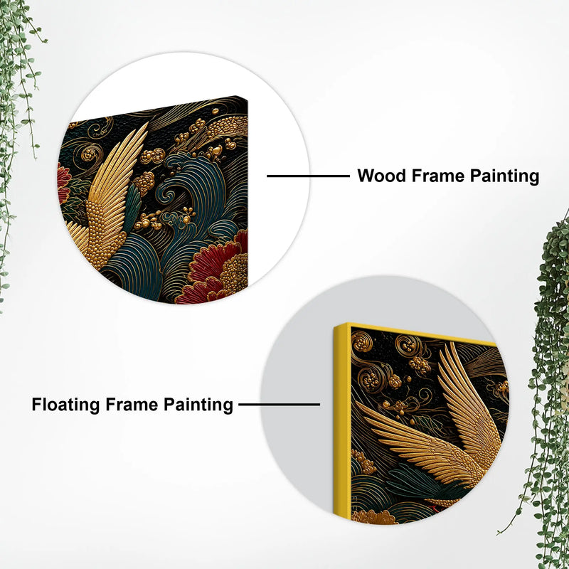 Elegant Crane Pair Over Ocean Waves Premium 3D Canvas Wall Painting