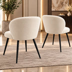 Elegant Cream Upholstered Accent Chair with Curved Backrest & Black Metal Legs