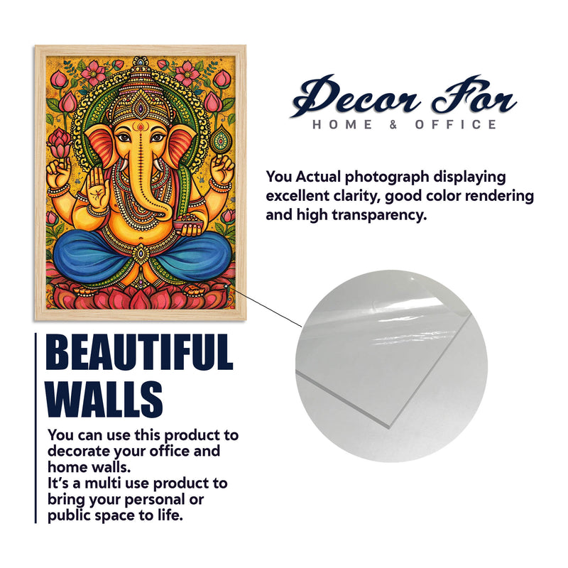 Elegant Cultural Devotional Wall Frame Set of Six with Ganesh Lotus and Bird Artwork