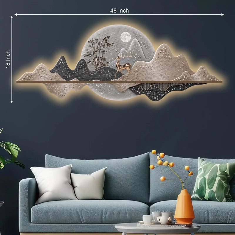 Elegant Deer Moonlight Landscape Premium Crystal Glass Backlit LED Wall Art