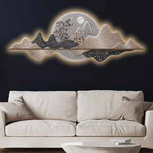 Elegant Deer Moonlight Landscape Premium Crystal Glass Backlit LED Wall Art