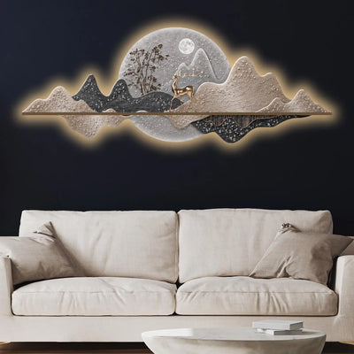 Elegant Deer Moonlight Landscape Premium Crystal Glass Backlit LED Wall Art