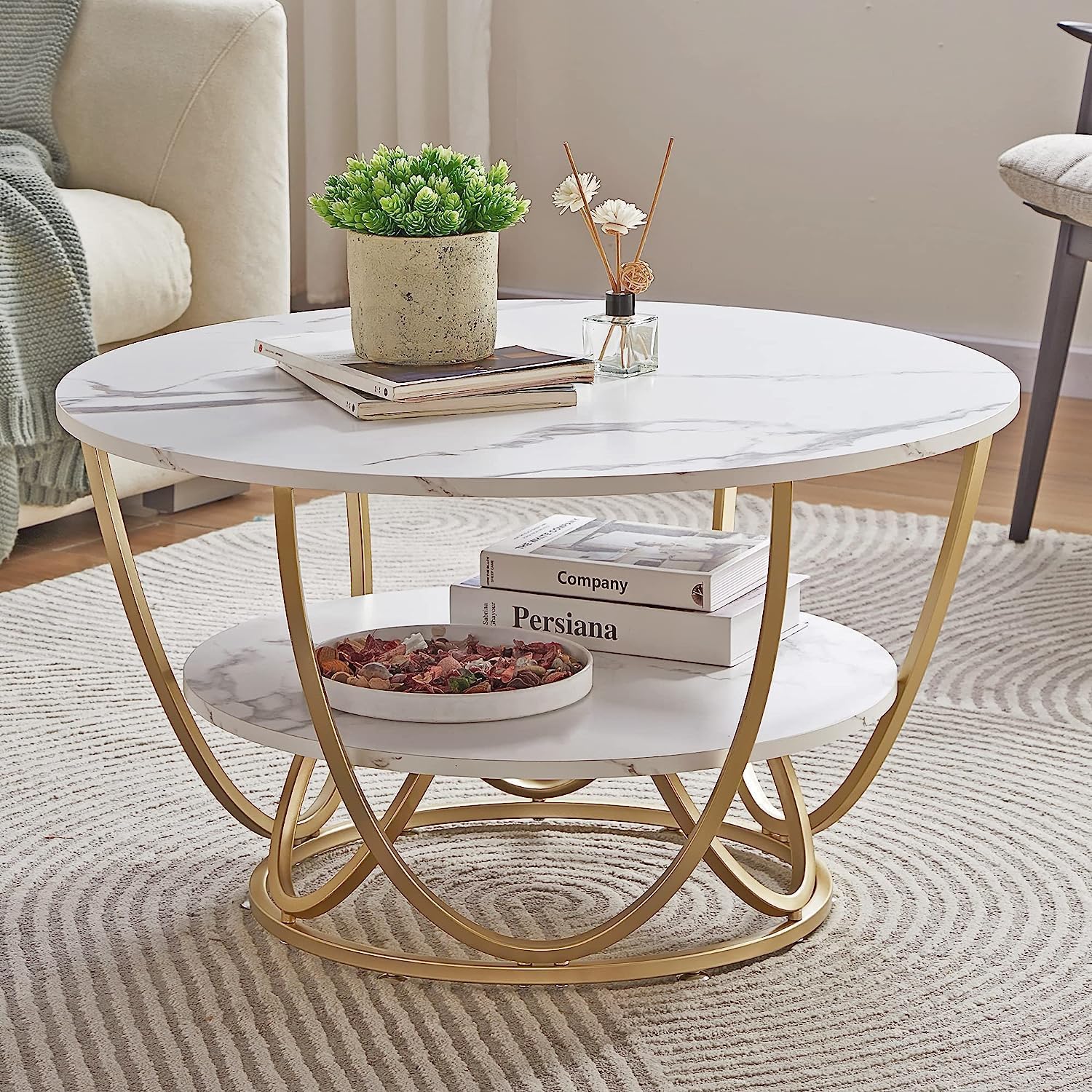 Elegant Design Modern Round Metal Finish Center Table