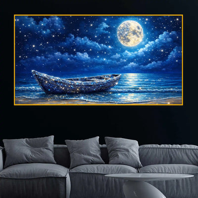 Elegant Dreamy Moonlight Artwork Crystal Glass Wall Painting for Home Decoration