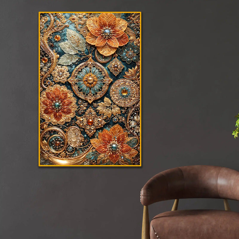 Elegant Floral Artwork Floating Frame Crystal Wall Painting