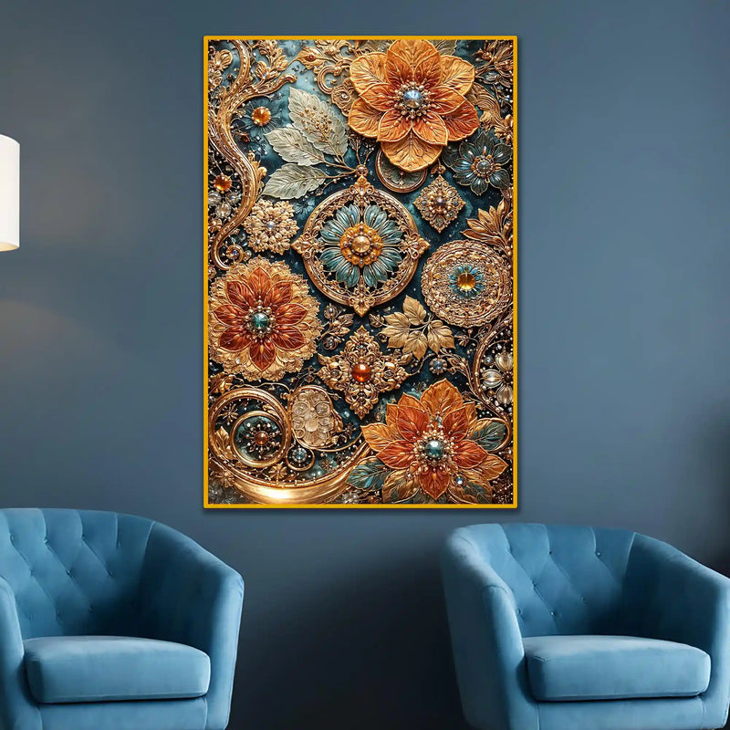 Elegant Floral Artwork Floating Frame Crystal Wall Painting