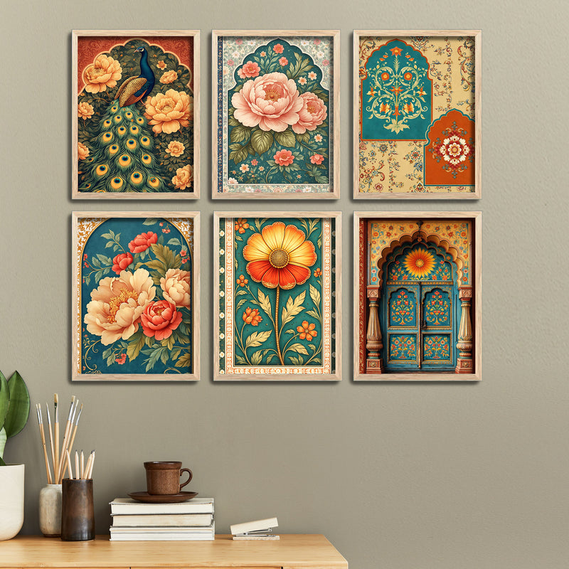 Elegant Floral Blossom Wall Frame Set of Six for Home