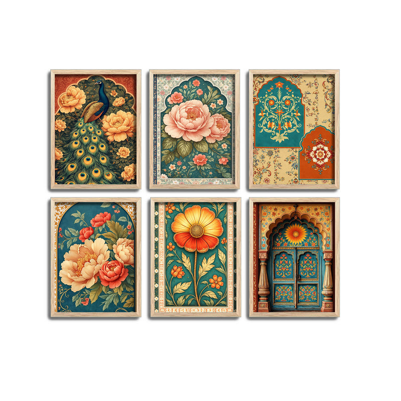 Elegant Floral Blossom Wall Frame Set of Six for Home
