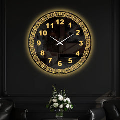 Elegant Floral Frame LED Mirror Wall Clock with Golden Backlight