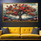 Elegant Floral Tree Crystal Glass Painting for Living Room
