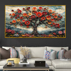 Elegant Floral Tree Crystal Glass Painting for Living Room