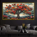 Elegant Floral Tree Crystal Glass Painting for Living Room