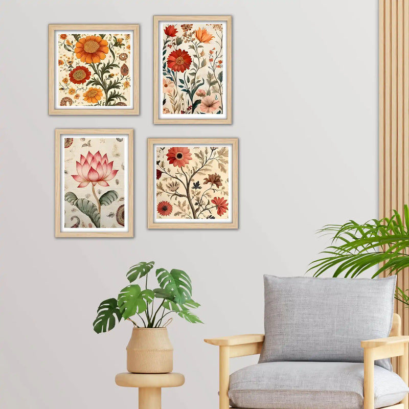 Elegant Floral Wall Art Frame Set of 4 for Modern Homes