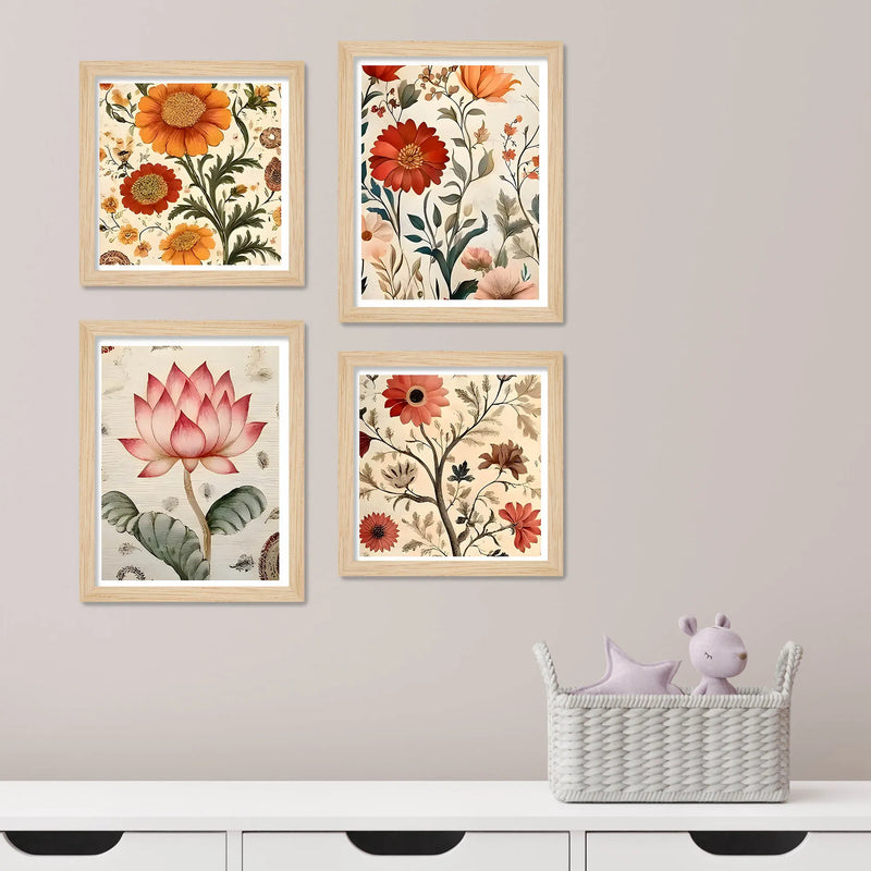 Elegant Floral Wall Art Frame Set of 4 for Modern Homes