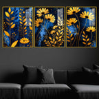 Elegant Flower Floating Acrylic Wall Painting Set of 3