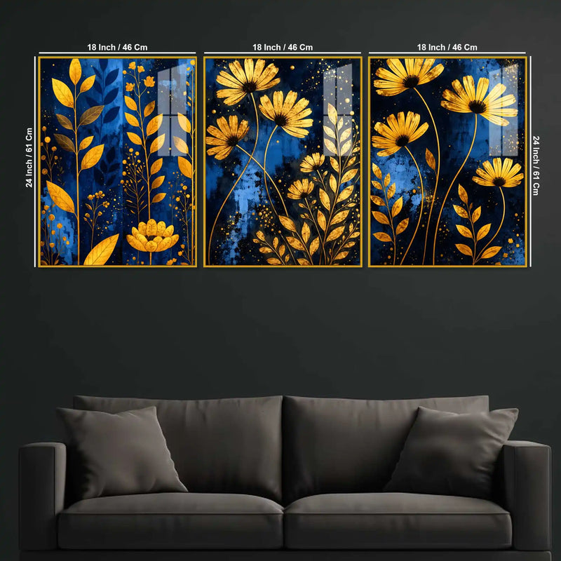 Elegant Flower Floating Acrylic Wall Painting Set of 3
