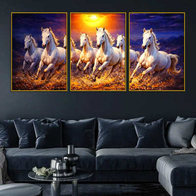 elegant-galloping-white-horses-with-golden-sunset-floating-frame-crystal-wall-painting-set-of-3