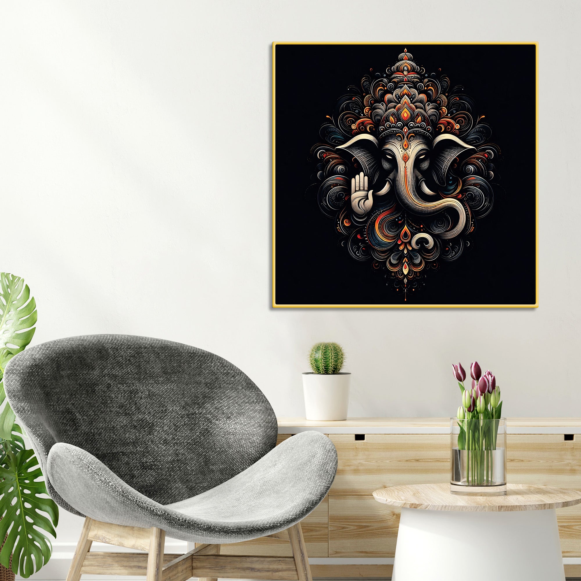 Elegant Ganesha Pooja Room Wall Décor Painting