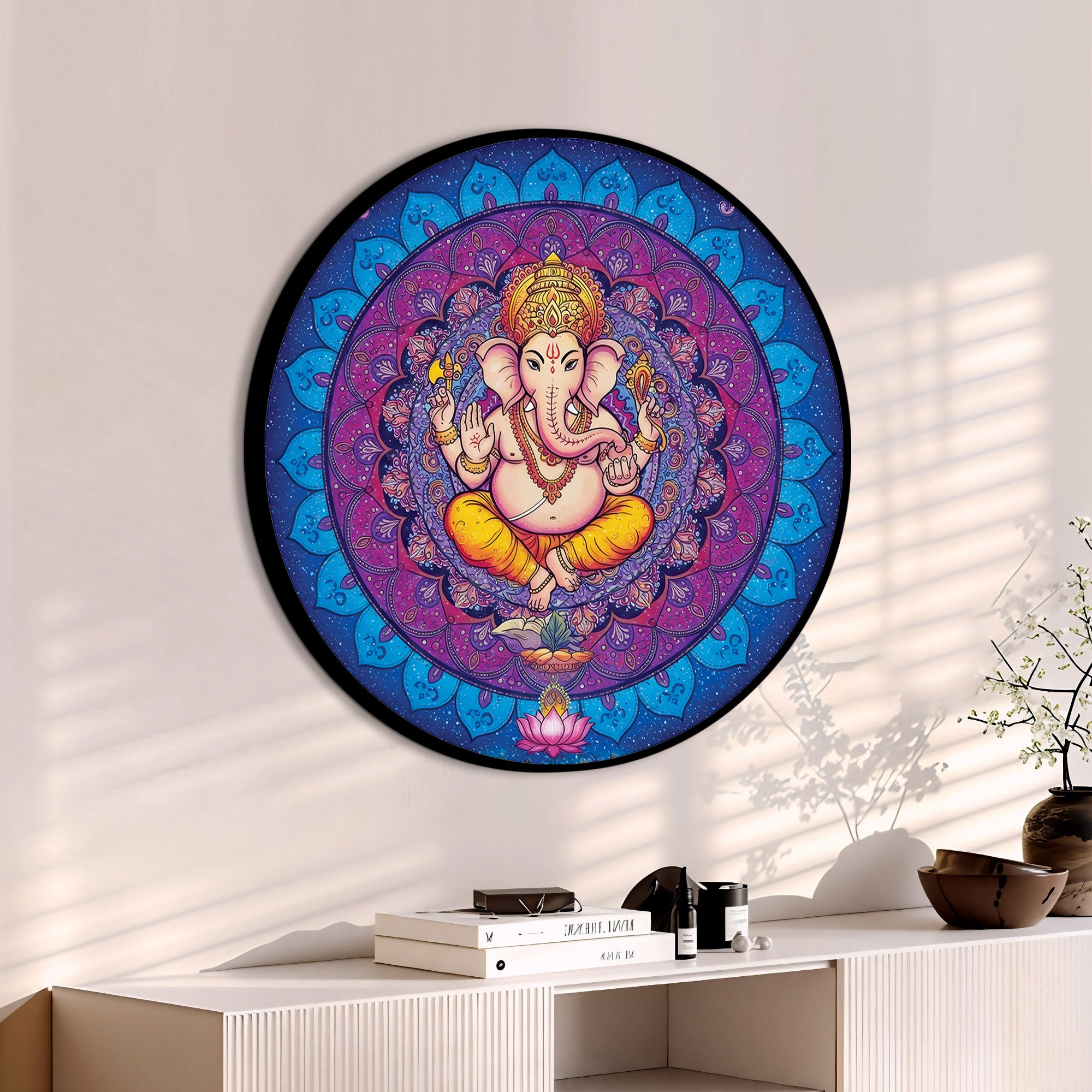 Elegant Ganpati Ji Round Canvas Painting