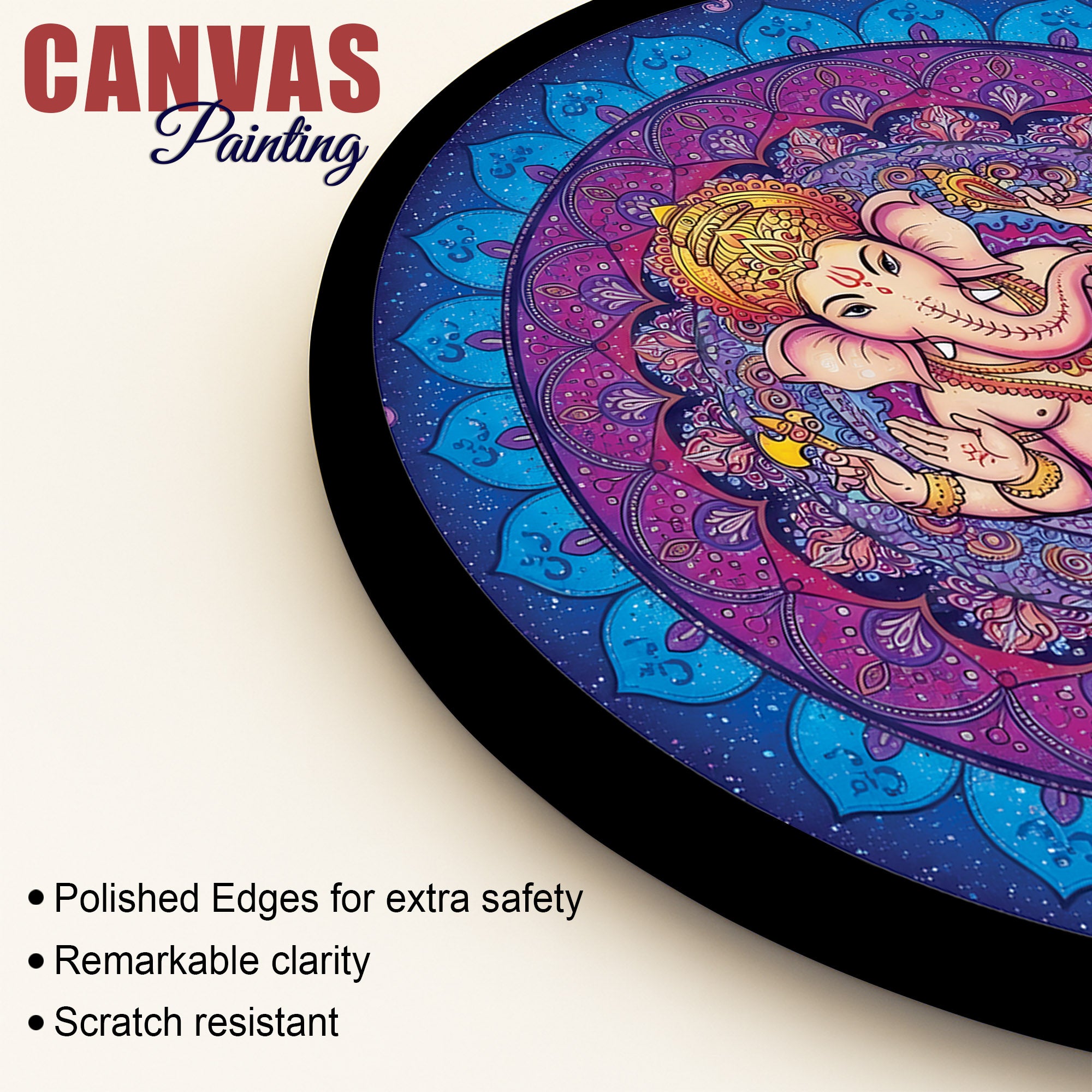 Elegant Ganpati Ji Round Canvas Painting