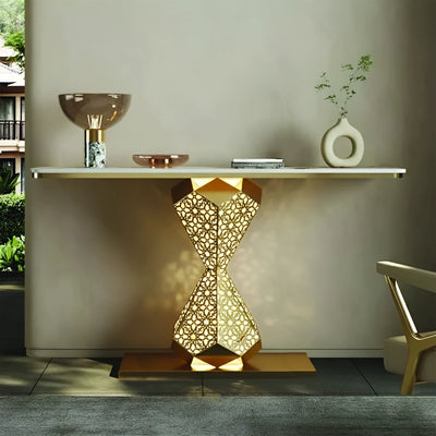 Elegant Gold LED Console Table with Smooth White Marble Top (SS 302)