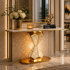 Elegant Gold LED Console Table with Smooth White Marble Top (SS 302)