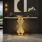 Elegant Gold LED Console Table with Smooth White Marble Top (SS 302)