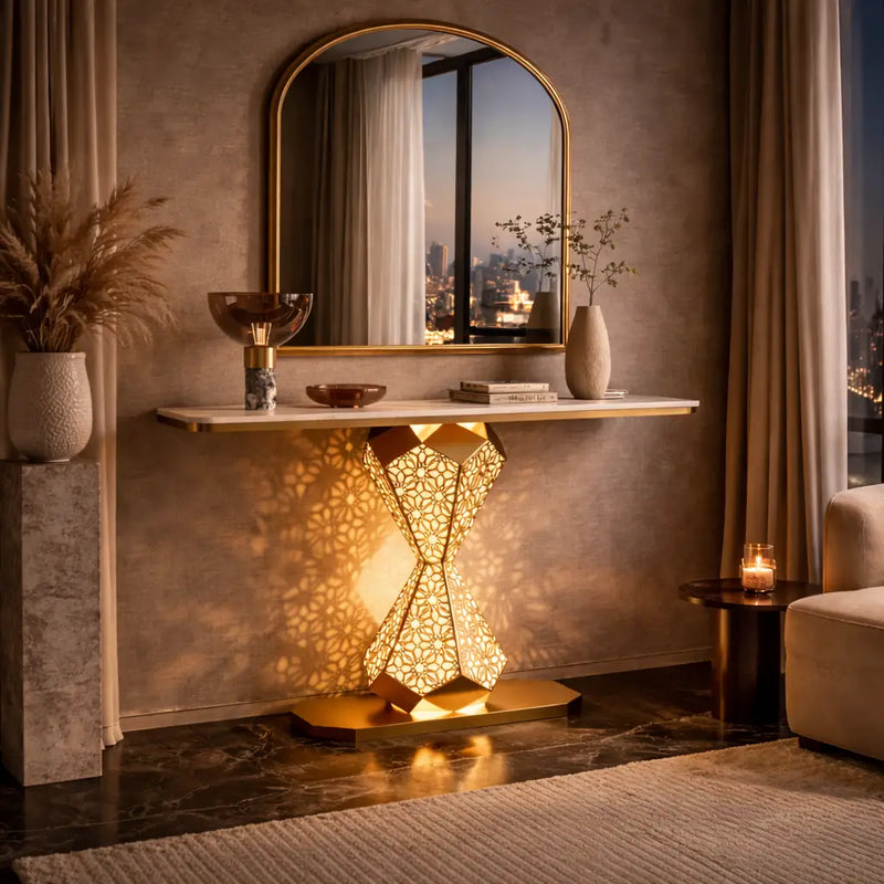 elegant-gold-led-console-table-with-smooth-white-marble-top