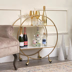 Elegant Gold & Marble Round Bar Cart Drinks Trolley