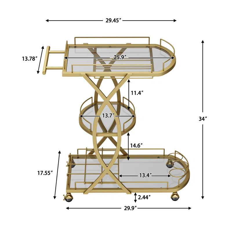 Elegant Gold Metal Bar Cart with Artistic Arched Detailing