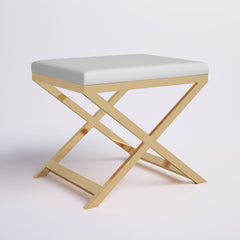 Elegant Gold Metal Stool Featuring White Upholstered Seat