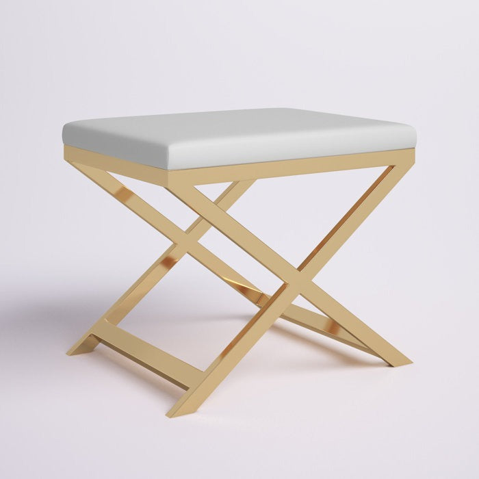 Elegant Gold Metal Stool Featuring White Upholstered Seat