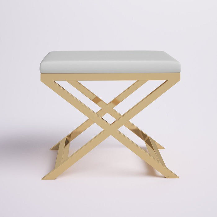 Elegant Gold Metal Stool Featuring White Upholstered Seat