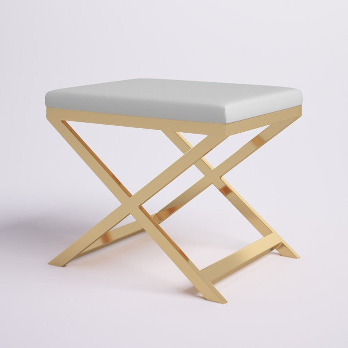 Elegant Gold Metal Stool Featuring White Upholstered Seat