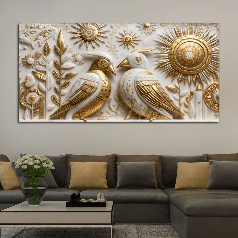 Elegant Golden Birds 3D Canvas Wall Painting