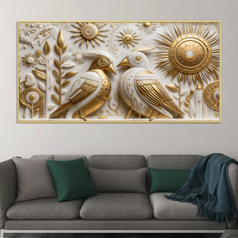 Elegant Golden Birds 3D Canvas Wall Painting