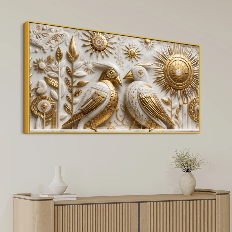 Elegant Golden Birds 3D Canvas Wall Painting