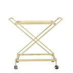 Elegant Golden Finish Drink Cart with Crossed Metal Frame