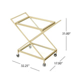 Elegant Golden Finish Drink Cart with Crossed Metal Frame